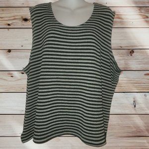 NICOLE Studio XXL Black & Grey Striped Stretchy Textured Women's Sleeveless Top